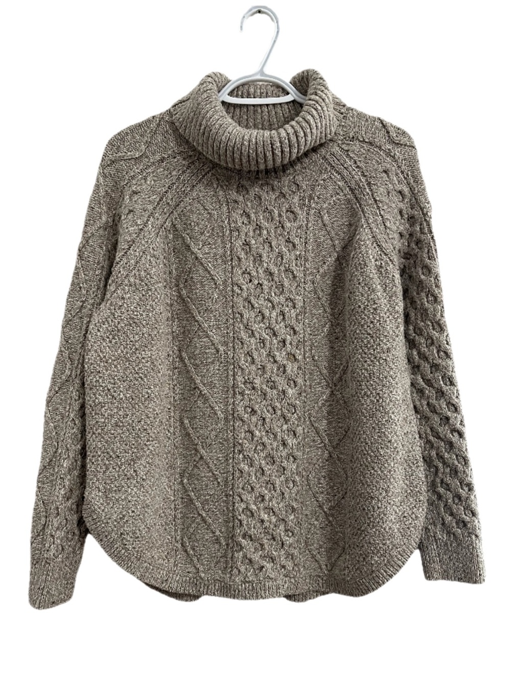 Chunky Cable Turtleneck Sweater - Taupe